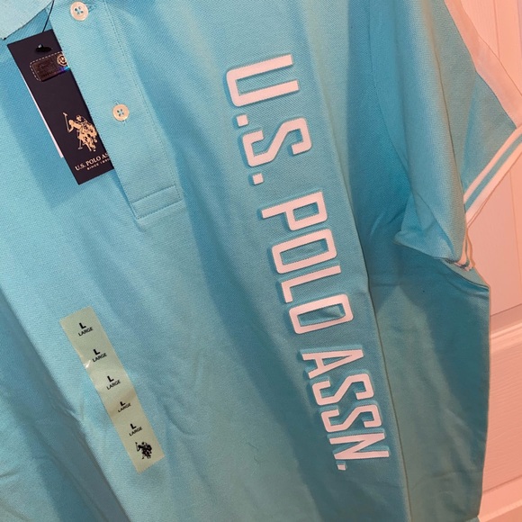 US Polo ASSN Pique Polo w/ Embossed Logo Painter’s Aqua Color Size Large - Picture 8 of 9